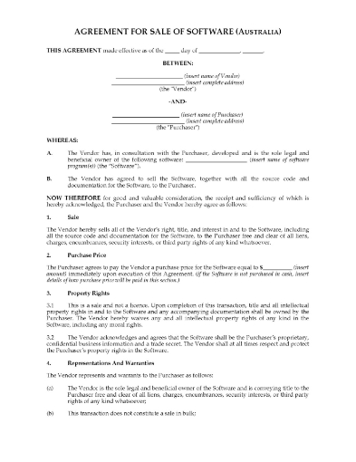 Australia Sale Agreement for Interest in Software