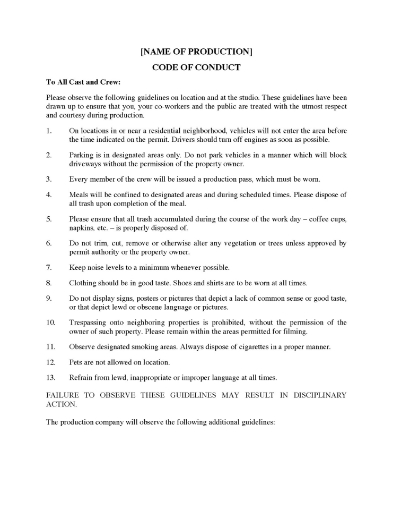 Code of Conduct for Film Crew