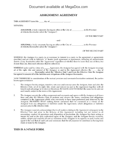 Picture of Alberta Assignment of Interest Agreement for Oil and Gas Assets