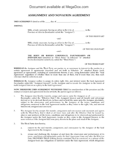 Picture of Alberta Assignment and Novation Agreement