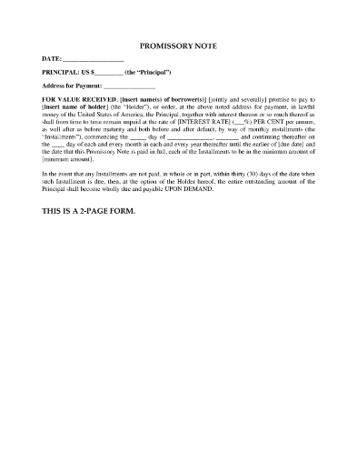 USA Promissory Note with Guarantee