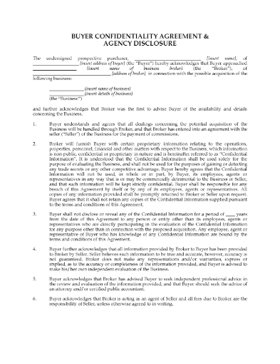 Confidentiality & Disclosure Agreement for Business Brokers