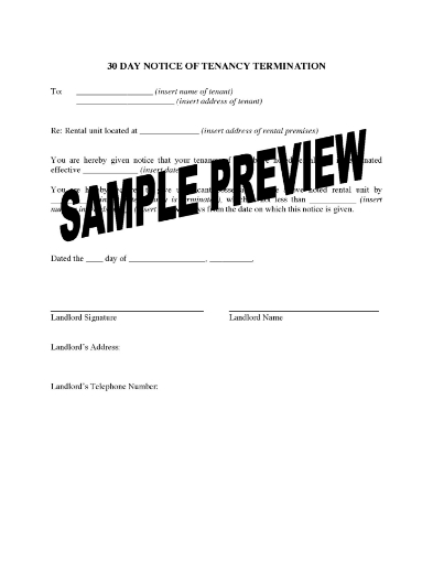 Texas 30 Day Notice to Tenant of Tenancy Termination