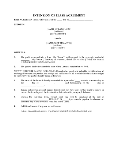 Picture of Nunavut Extension of Residential Lease