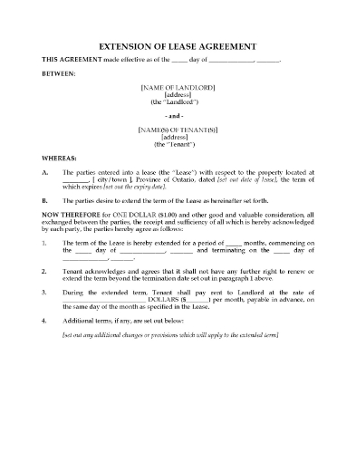 Ontario Extension of Residential Lease