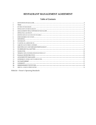 Restaurant Management Agreement Template