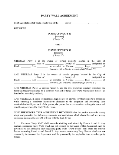 USA Party Wall Agreement