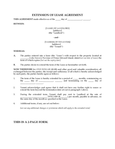 Picture of PEI Extension of Residential Lease