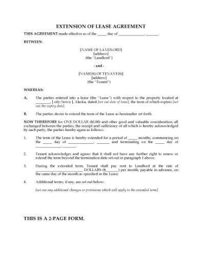 Picture of Alaska Extension of Residential Lease