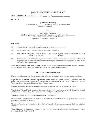 International Joint Venture Agreement