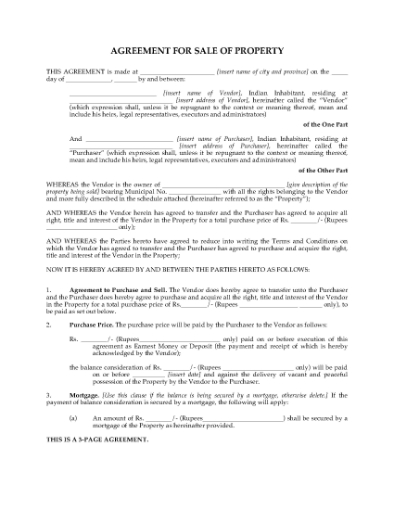 Picture of India Agreement for Sale of Property
