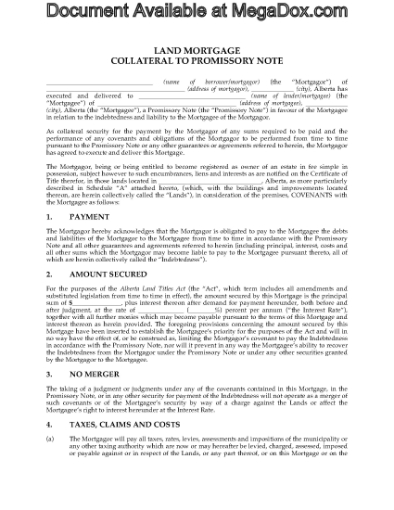 Picture of Alberta Collateral Mortgage and Promissory Note