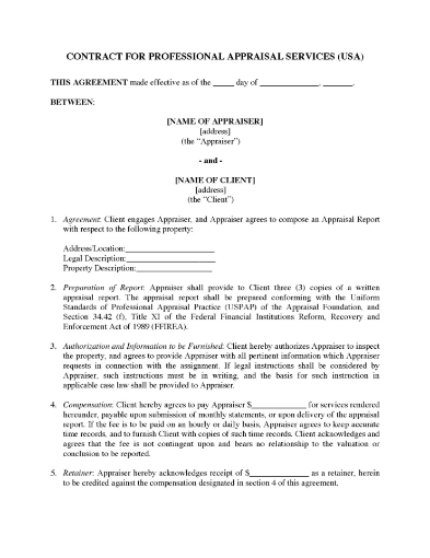 USA Appraisal Services Contract