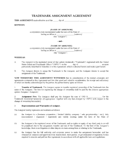 USA Trademark Assignment Agreement