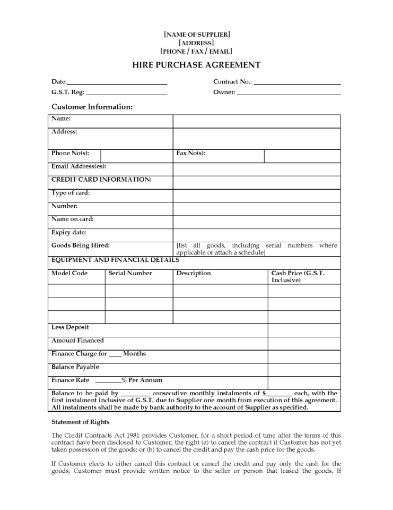 New Zealand Equipment Hire Purchase Agreement