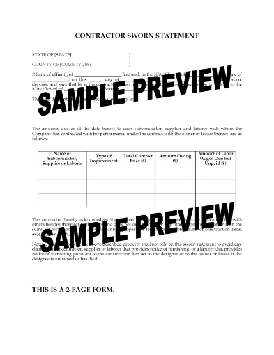 USA Contractor Sworn Statement re Subcontractors