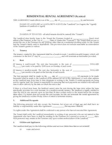 Picture of Alaska Rental Agreement for Residential Premises