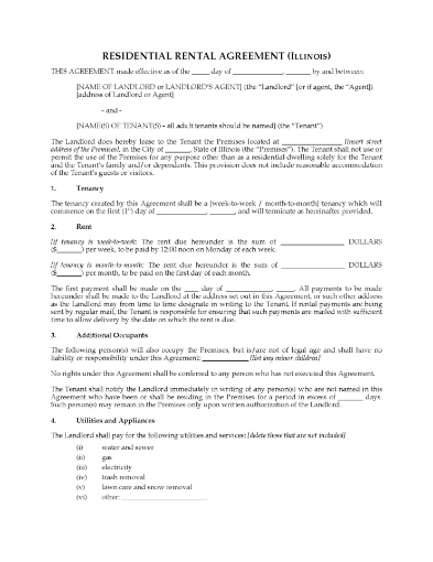 Illinois Rental Agreement for Residential Premises