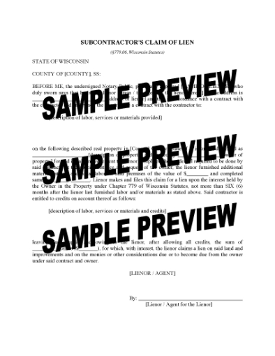 Picture of Wisconsin Subcontractor Claim of Lien