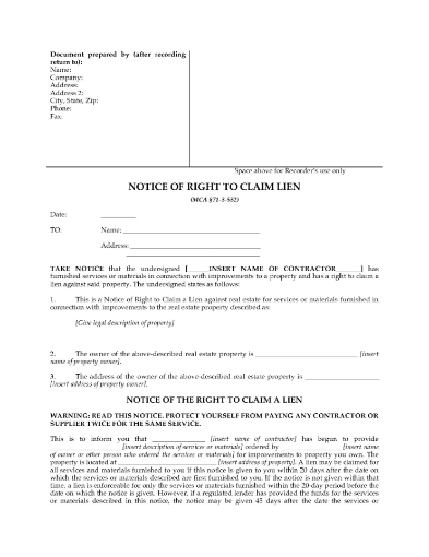 Montana Notice of Right to Claim Lien