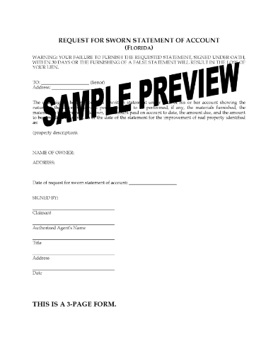 Florida Request for Sworn Statement of Account