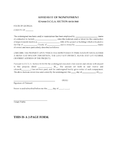 Georgia Affidavit of Nonpayment