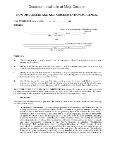 USA Nondisclosure and Noncircumvention Agreement for Sales Agents