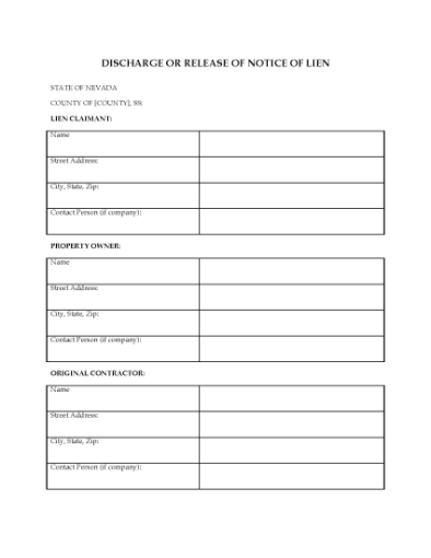 Picture of Nevada Discharge or Release of Notice of Lien