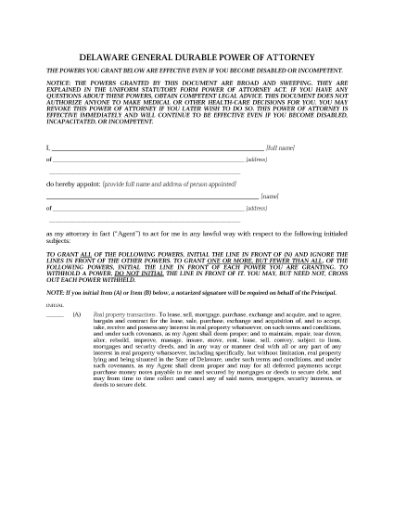 Picture of Delaware Immediate Power of Attorney