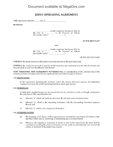 Alberta Joint Operating Agreement