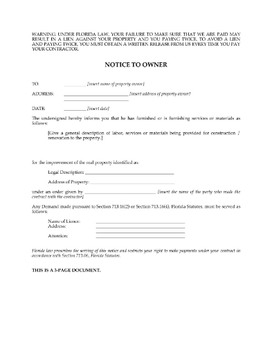Florida Notice to Owner