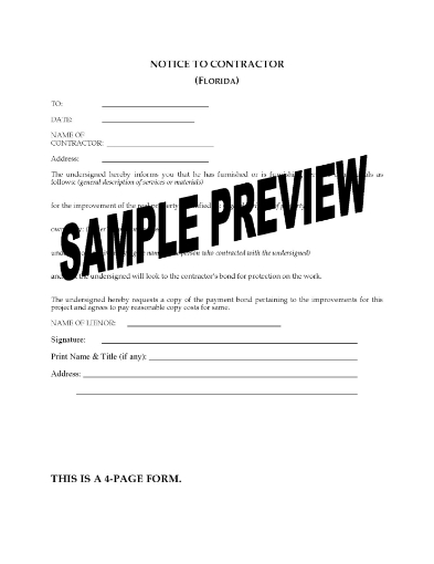 Florida Notice to Contractor