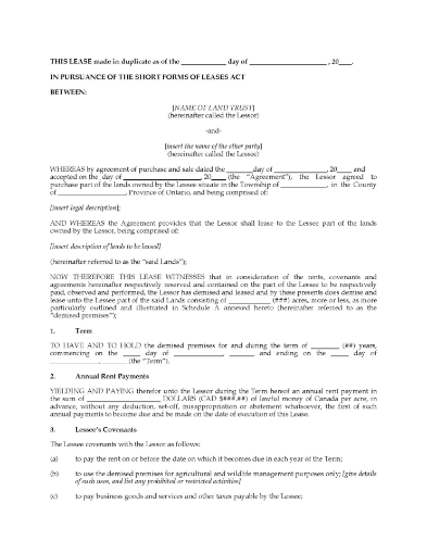 Ontario Farm Land Lease with Land Trust