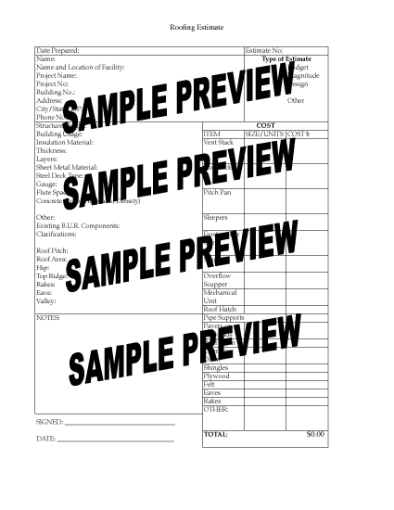 Picture of Roofing Estimate Form for Hot Tar Flat Roof