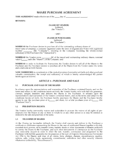UK Share Purchase Agreement