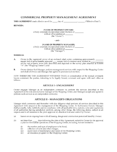 Shopping Center Property Management Agreement