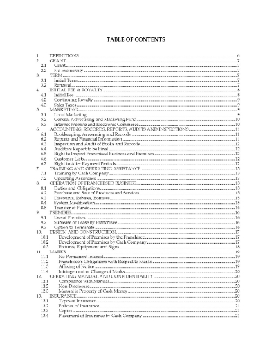 Canada Franchise Agreement for Financial Services