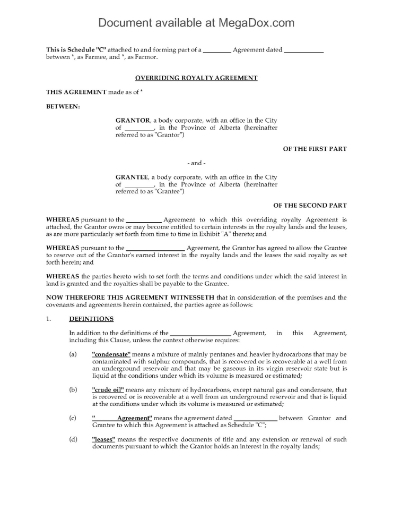 Picture of Alberta Overriding Royalty Agreement