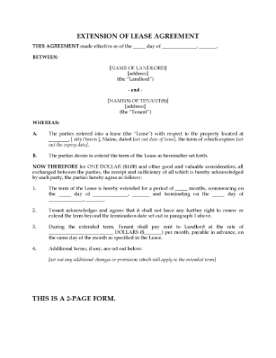 Picture of Maine Extension of Residential Lease