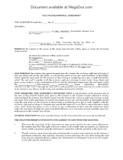 Picture of Alberta Salt Water Disposal Agreement