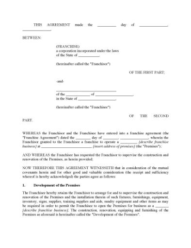 Picture of Franchise Construction Administration Agreement | USA