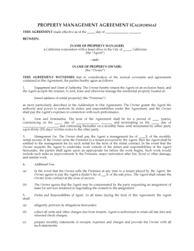 Picture of California Rental Property Management Agreement