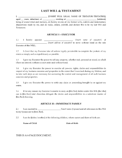 India Last Will and Testament