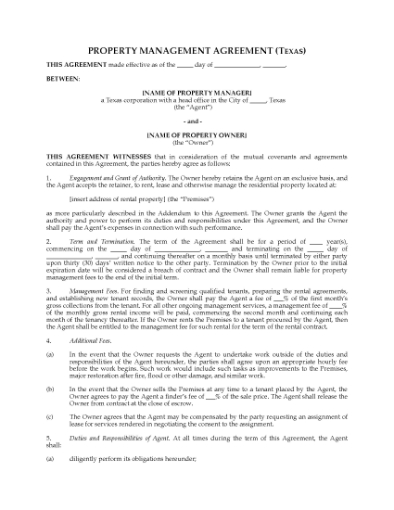 Picture of Texas Rental Property Management Agreement