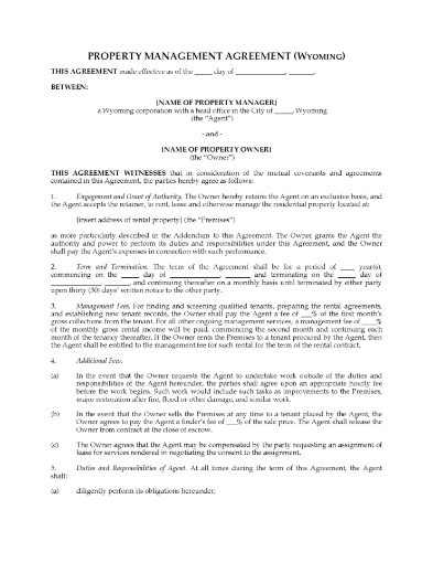 Wyoming Rental Property Management Agreement