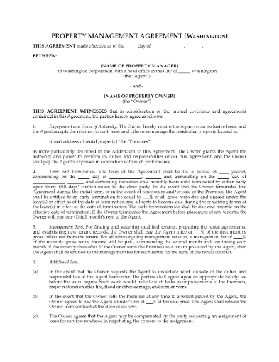 Washington Rental Property Management Agreement