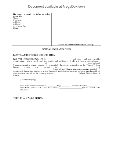 Picture of Alaska Special Warranty Deed