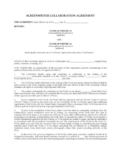 USA Collaboration Agreement Between Screenwriters