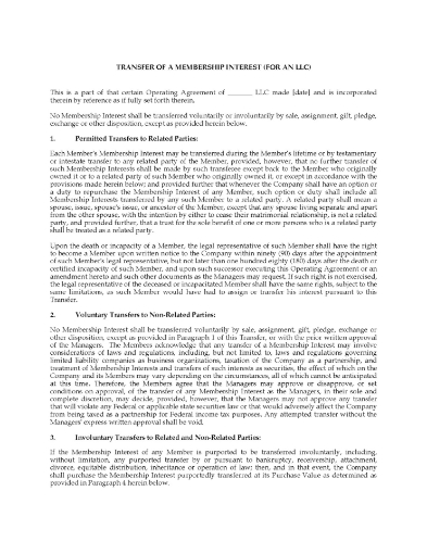 USA Transfer of LLC Membership Interest