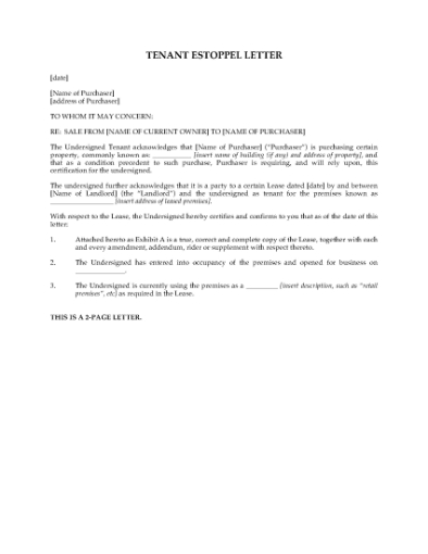 Picture of Tenant Estoppel Letter for Commercial Condominium